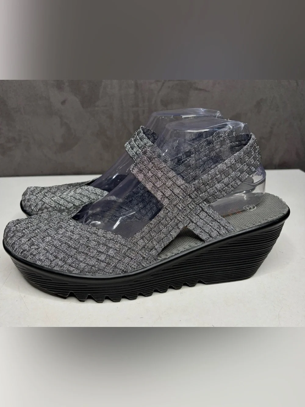 bernie mev. Metallic Woven Slingback Wedges - Silver Black